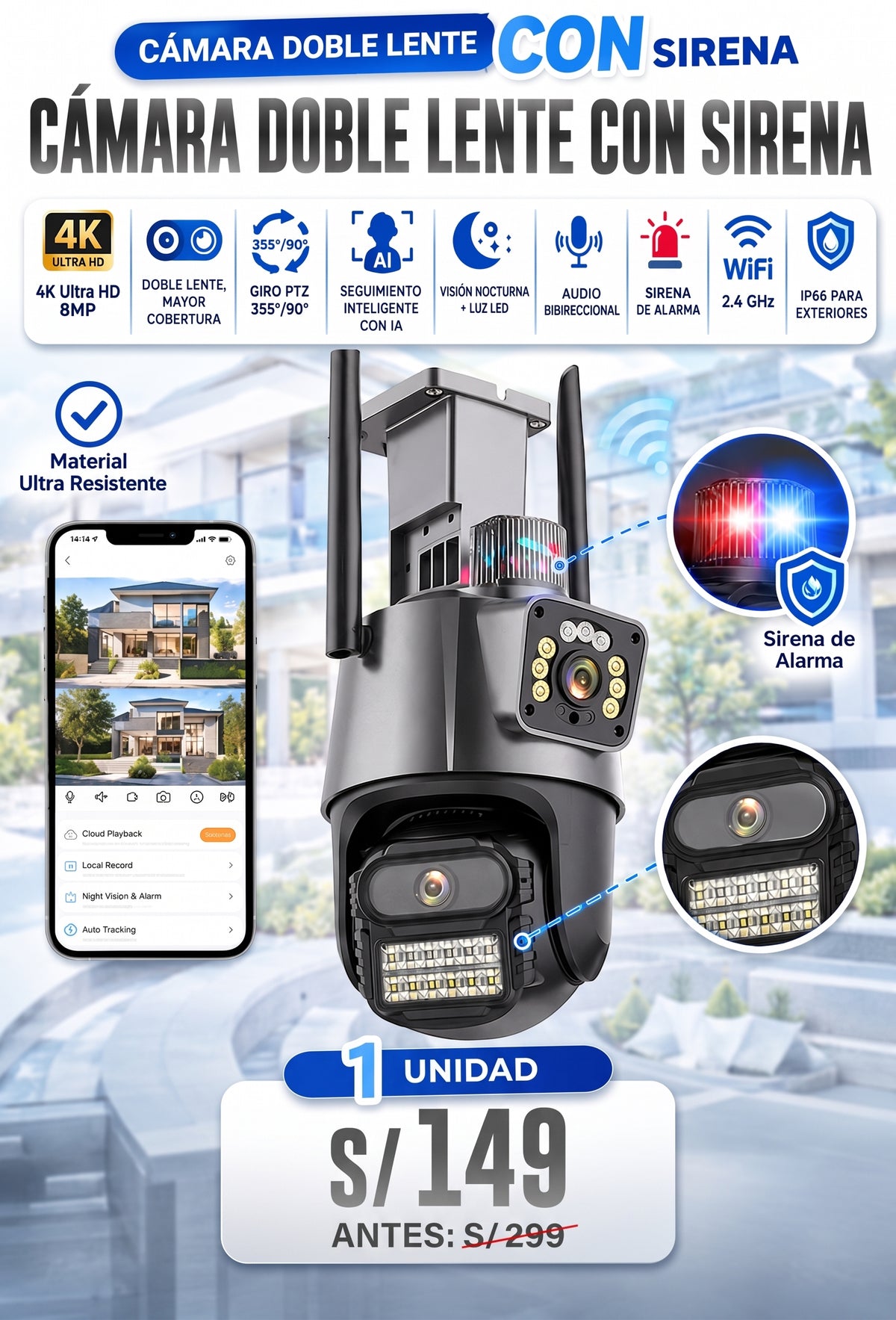 CAMARA DE SEGURIDAD CON DOBLE LENTE